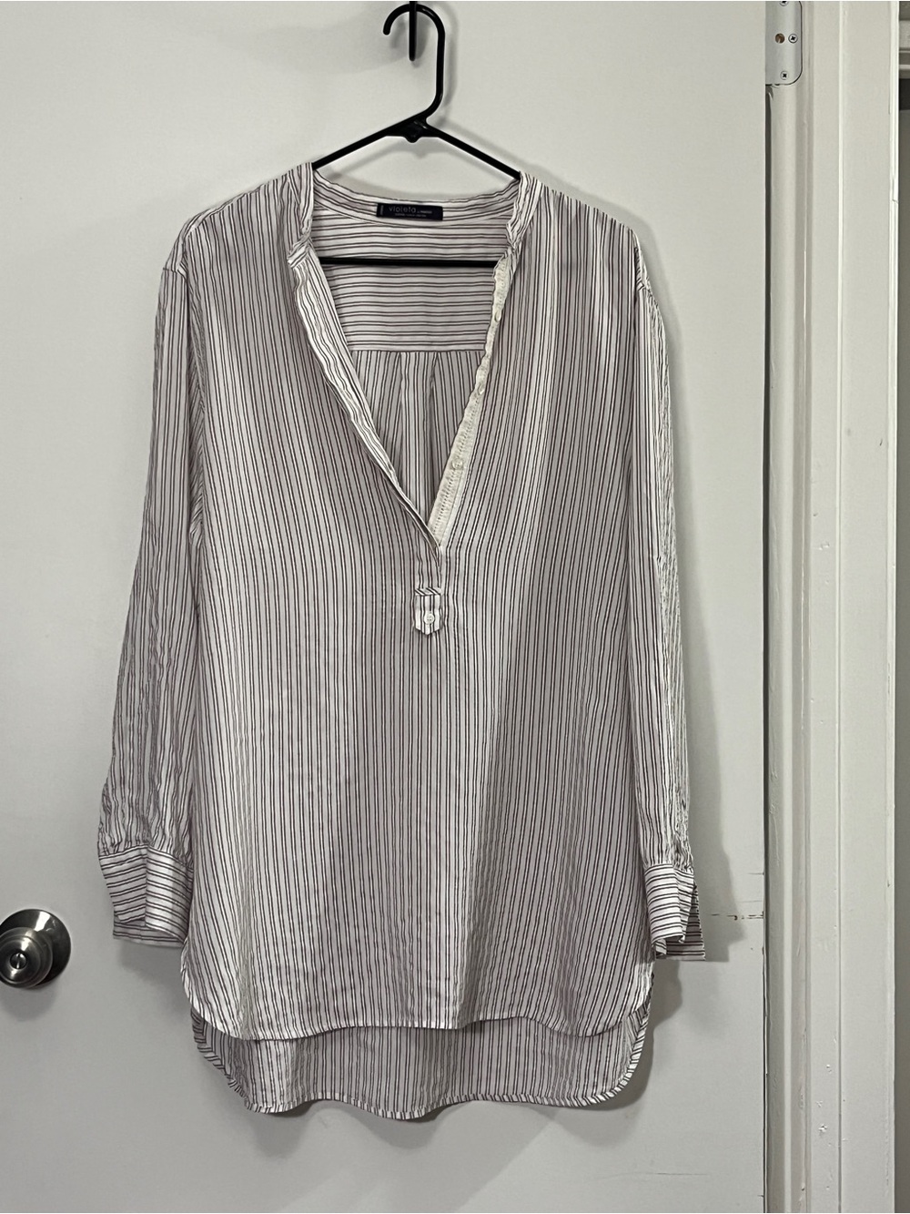 Mango Light Gray and White Striped Tunic